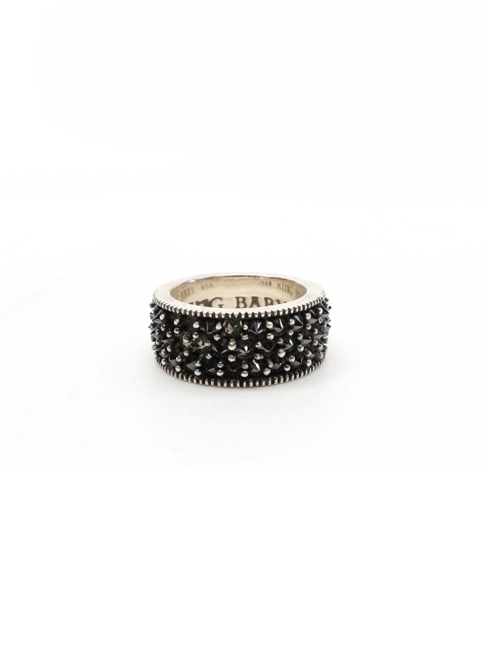 King Baby Studio 925 Silver Wide Band Reversed Set Black Diamond Ring - Picture 8 of 8
